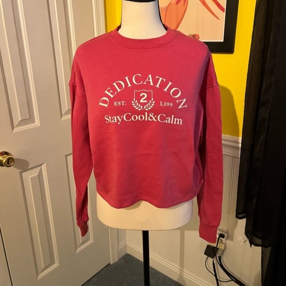 Divided H&M Decication Varsity Preppy Sweatshirt Top Pink White Size Small - Picture 2 of 6